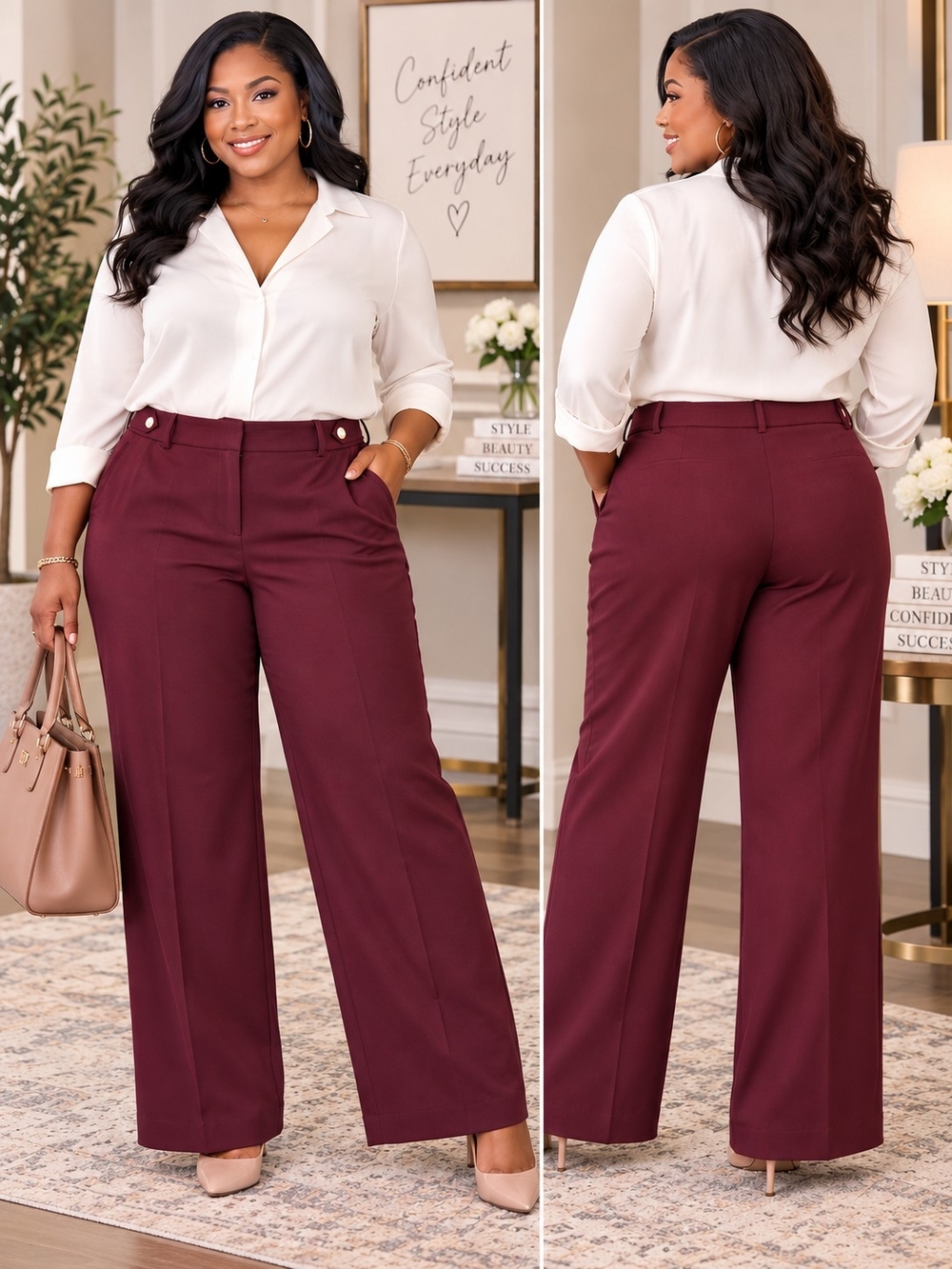 Talbots Greenwich Pants 20W Burgundy Wine Wide Leg Stretch Trousers